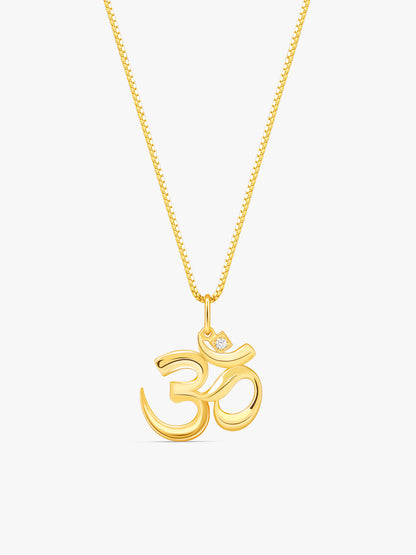 Golden Classic Om Pendant With Box Chain For Him
