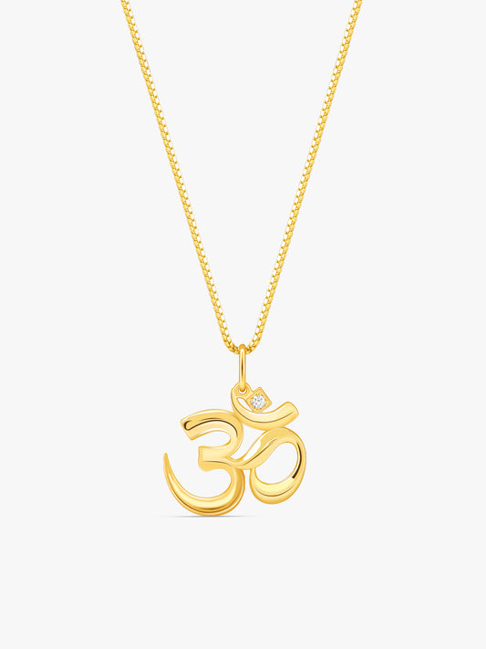 Golden Classic Om Pendant With Box Chain For Him