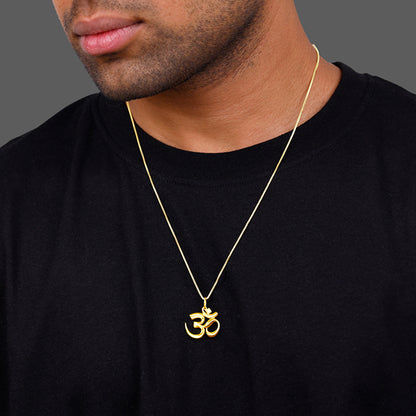 Golden Classic Om Pendant With Box Chain For Him