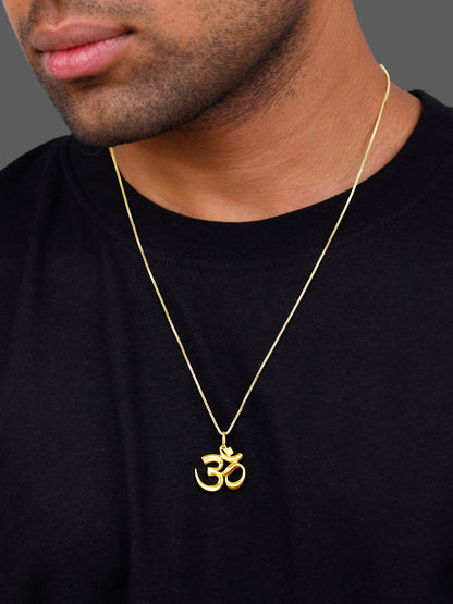 Golden Classic Om Pendant With Box Chain For Him