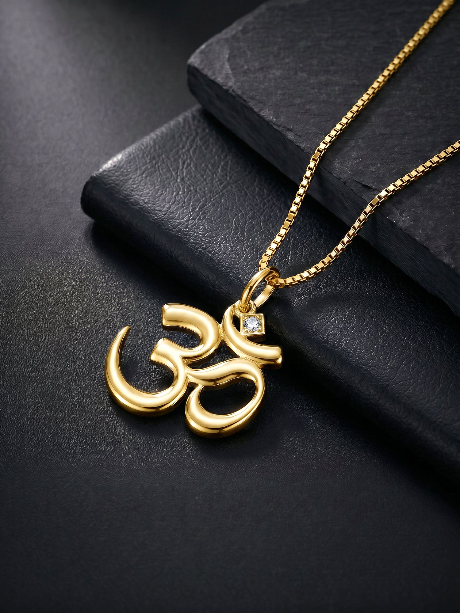Golden Classic Om Pendant With Box Chain For Him