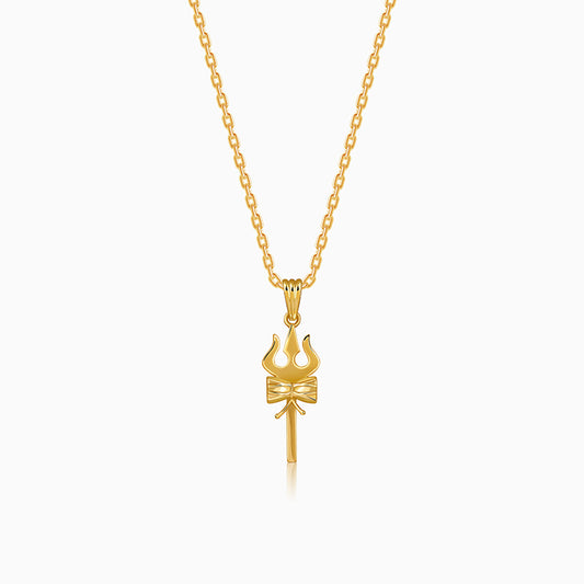 Golden Shiva Trishul Pendant With Box Chain