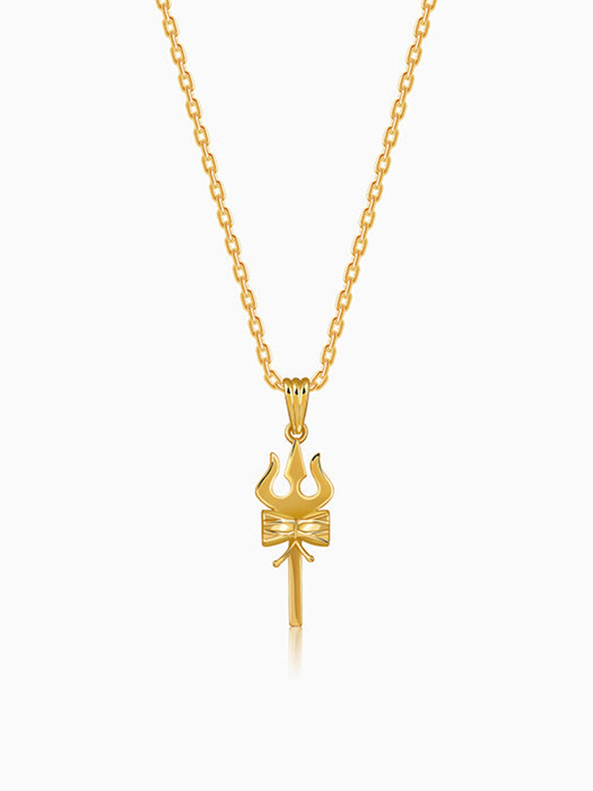 Golden Shiva Trishul Pendant With Box Chain