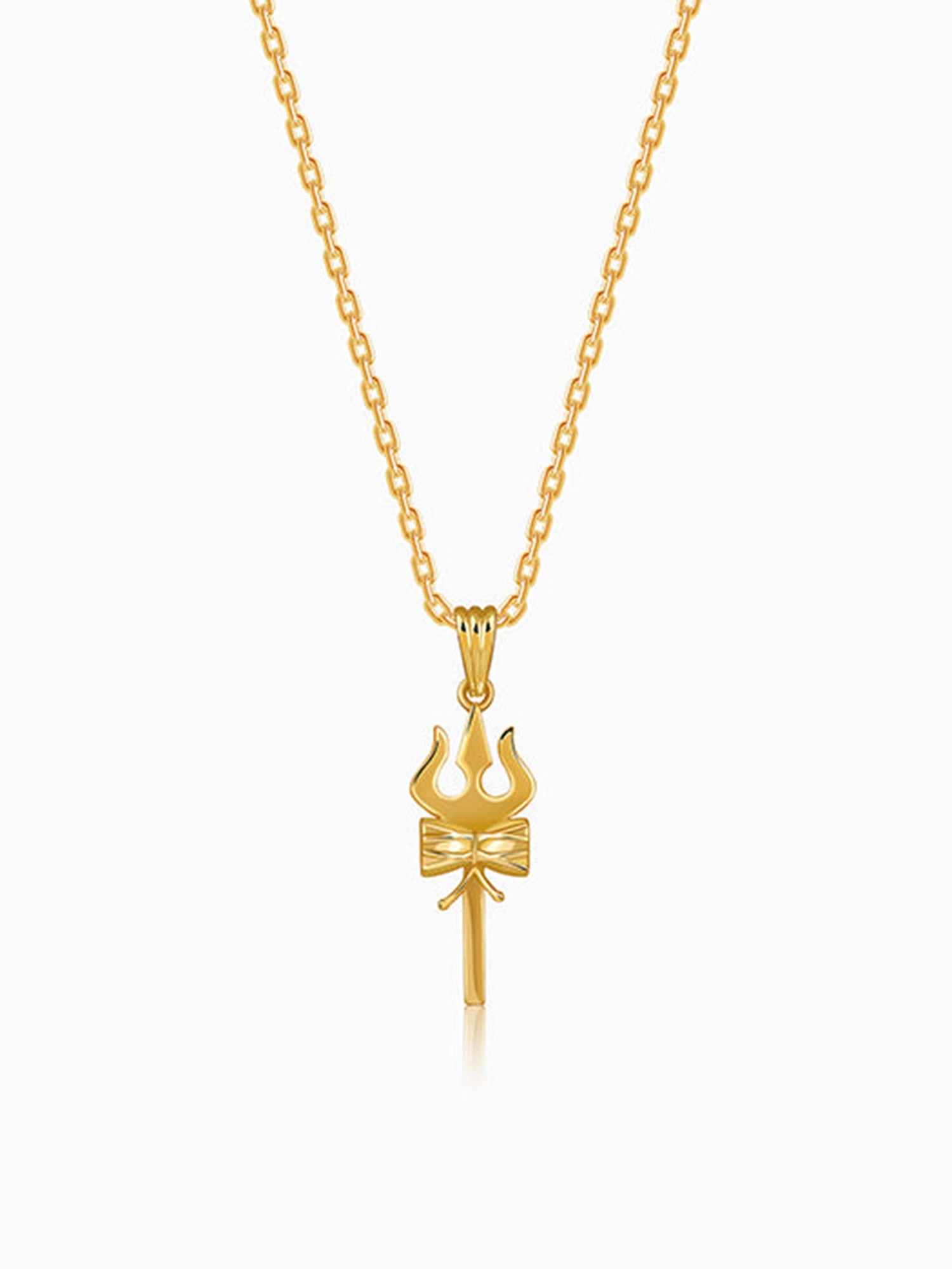 Golden Shiva Trishul Pendant With Box Chain