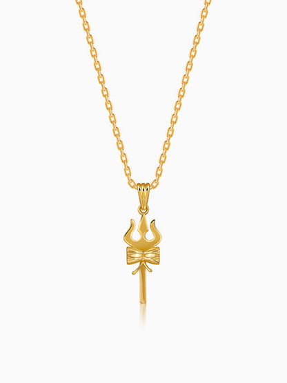 Golden Shiva Trishul Pendant With Box Chain