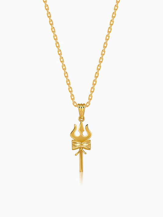 Golden Shiva Trishul Pendant With Box Chain