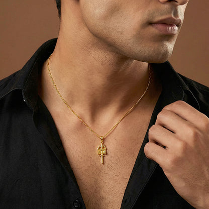 Golden Shiva Trishul Pendant With Box Chain