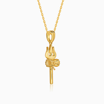 Golden Shiva Trishul Pendant With Box Chain