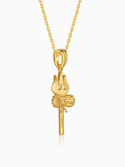 Golden Shiva Trishul Pendant With Box Chain