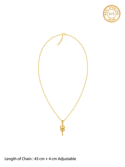 Golden Shiva Trishul Pendant With Box Chain