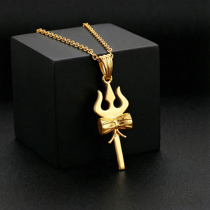 Golden Shiva Trishul Pendant With Box Chain