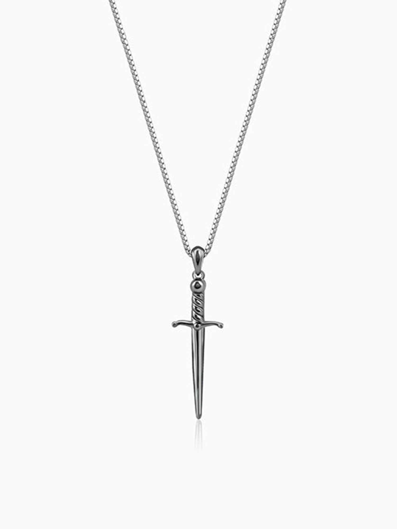 Black Rhodium Vintage Sword Pendant With Box Chain For Him