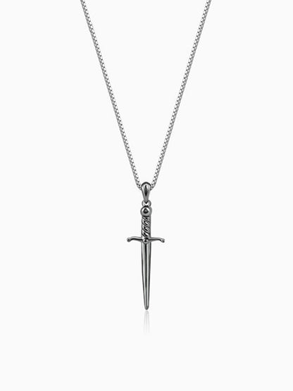 Black Rhodium Vintage Sword Pendant With Box Chain For Him