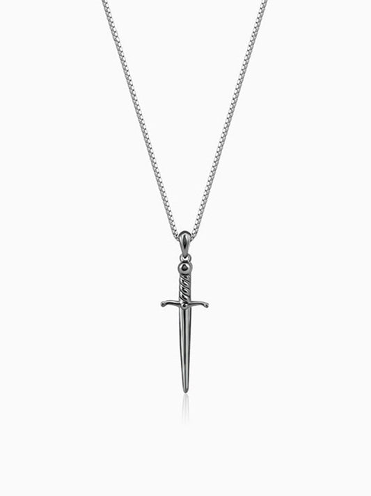 Black Rhodium Vintage Sword Pendant With Box Chain For Him