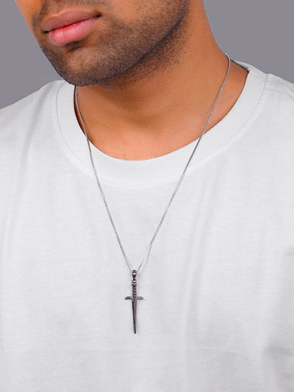 Black Rhodium Vintage Sword Pendant With Box Chain For Him