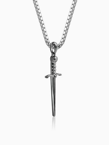 Black Rhodium Vintage Sword Pendant With Box Chain For Him