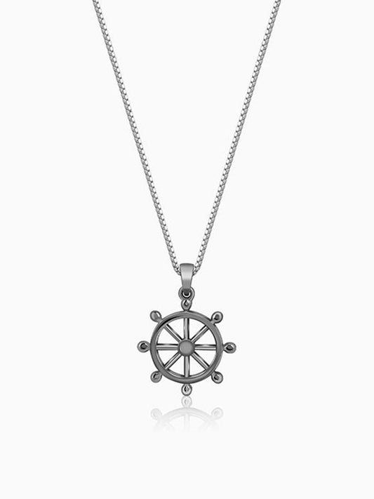 Black Rhodium Time Wheel Pendant With Box Chain For Him