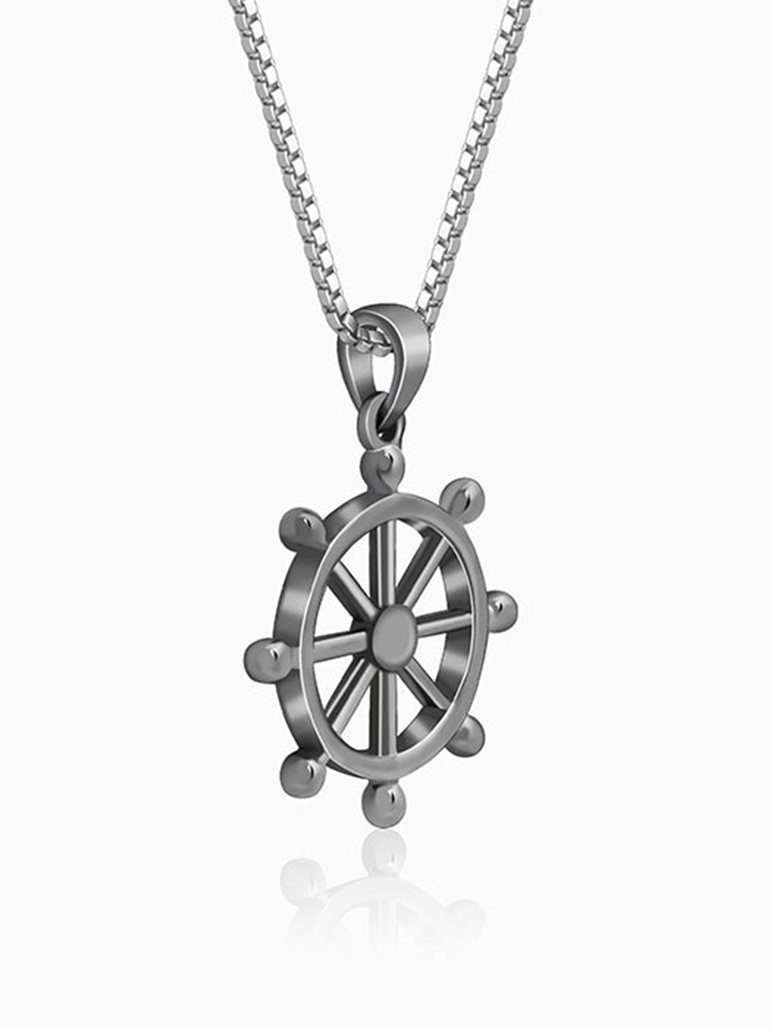 Black Rhodium Time Wheel Pendant With Box Chain For Him
