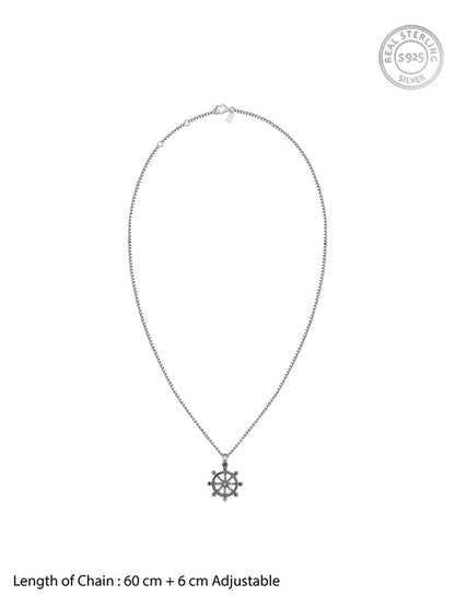 Black Rhodium Time Wheel Pendant With Box Chain For Him