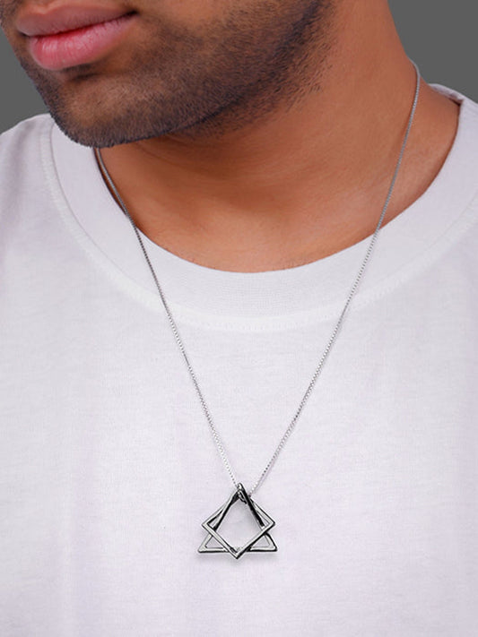Black Rhodium Hexagram Pendant With Box Chain For Him