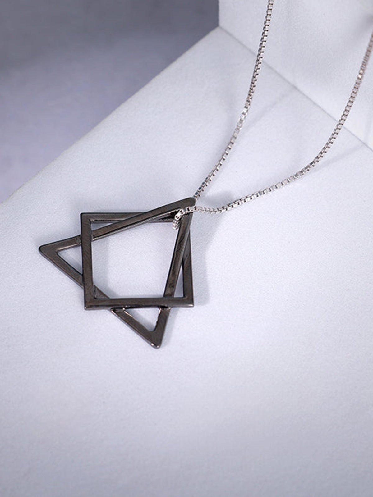 Black Rhodium Hexagram Pendant With Box Chain For Him