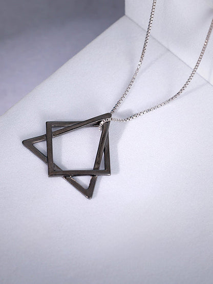 Black Rhodium Hexagram Pendant With Box Chain For Him