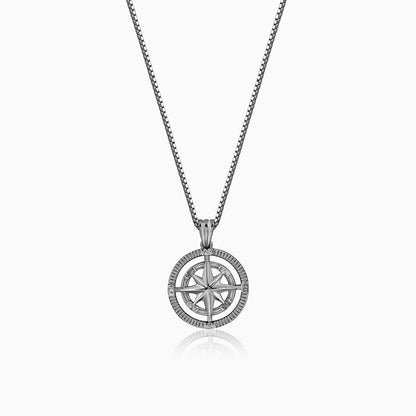 Black Rhodium Vintage Compass Pendant With Box Chain For Him