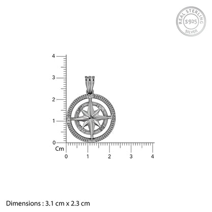 Black Rhodium Vintage Compass Pendant With Box Chain For Him