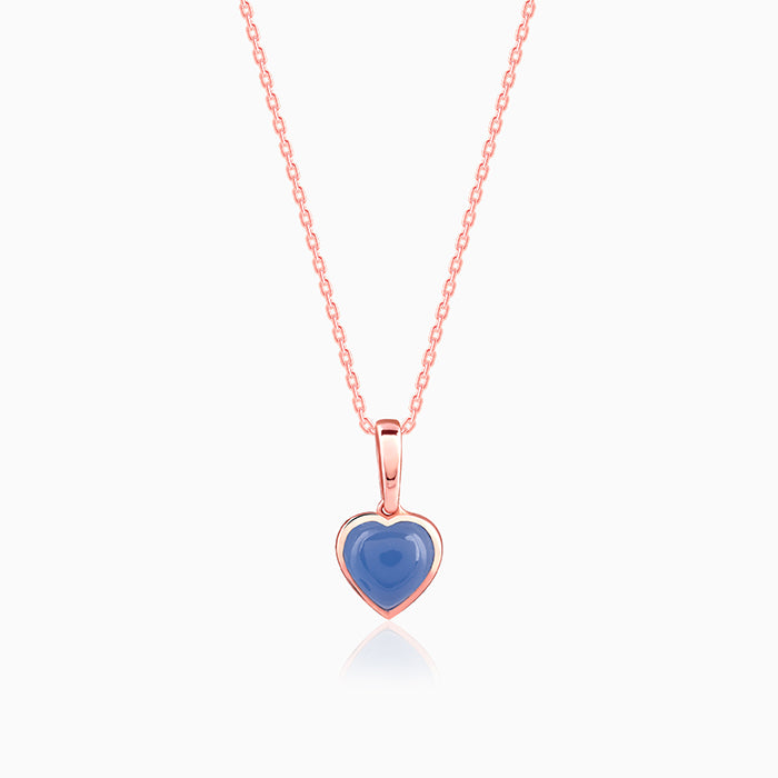 Rose Gold Heart Aquamarine Pendant with Link Chain- rose gold pendant for women