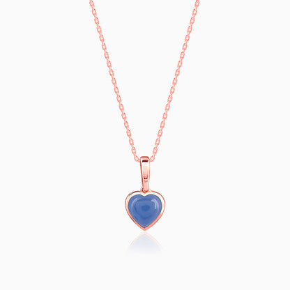 Rose Gold Heart Aquamarine Pendant with Link Chain- rose gold pendant for women