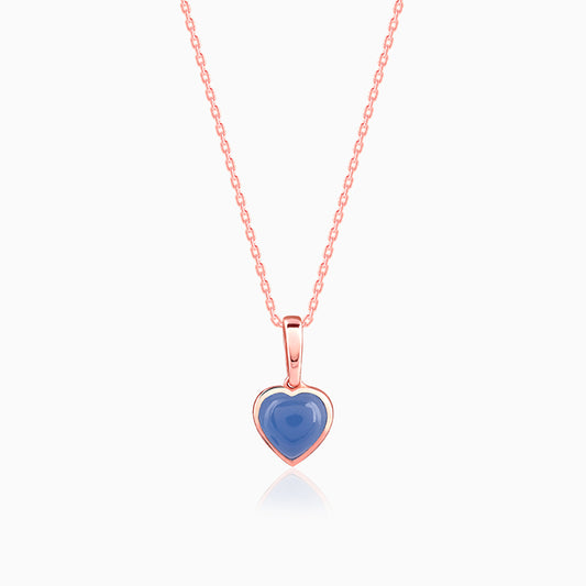 Rose Gold Heart Aquamarine Pendant with Link Chain- rose gold pendant for women