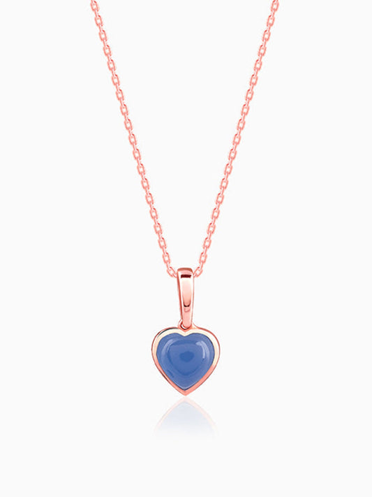 Rose Gold Heart Aquamarine Pendant with Link Chain