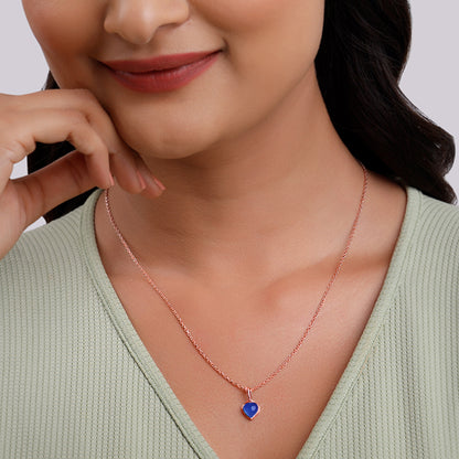 Rose Gold Heart Aquamarine Pendant with Link Chain