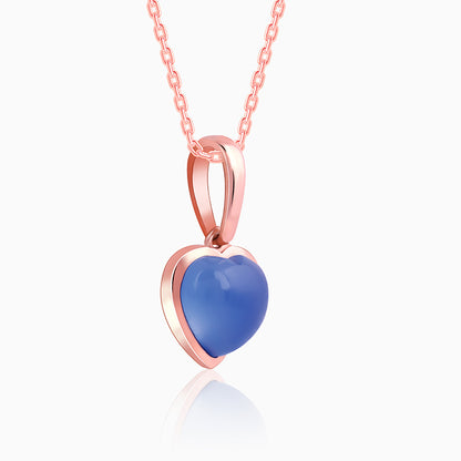 Rose Gold Heart Aquamarine Pendant with Link Chain