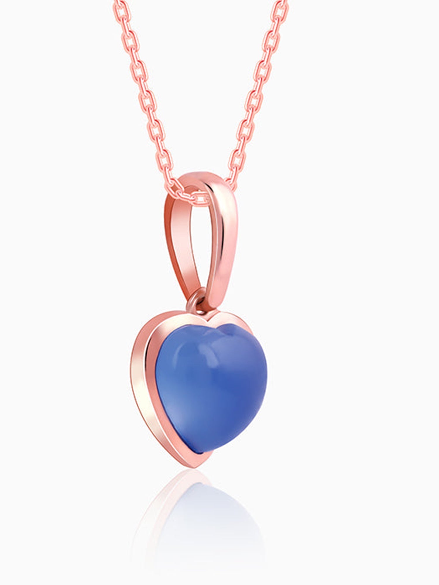 Rose Gold Heart Aquamarine Pendant with Link Chain
