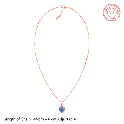 Rose Gold Heart Aquamarine Pendant with Link Chain