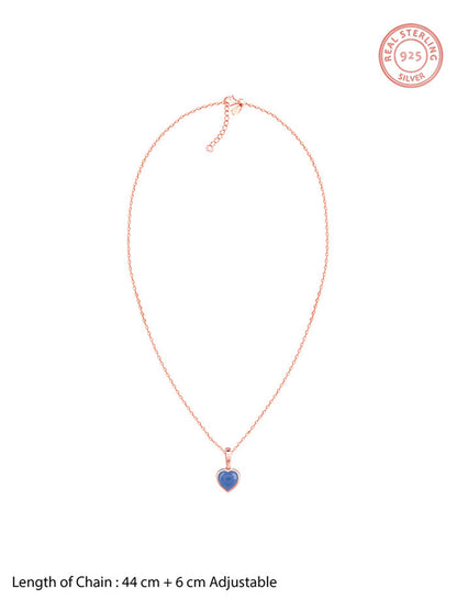 Rose Gold Heart Aquamarine Pendant with Link Chain