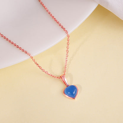 Rose Gold Heart Aquamarine Pendant with Link Chain