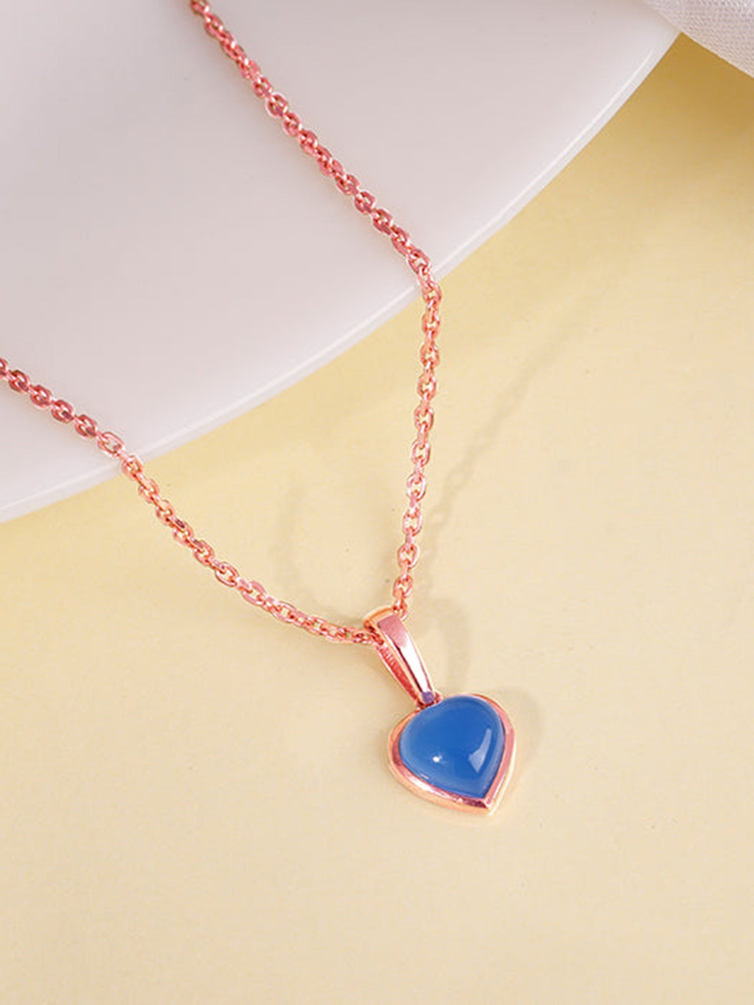 Rose Gold Heart Aquamarine Pendant with Link Chain