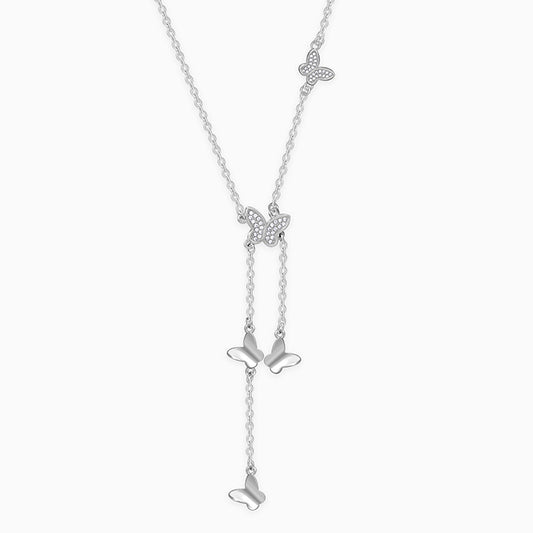 Silver Butterfly Charm Lariat Necklace