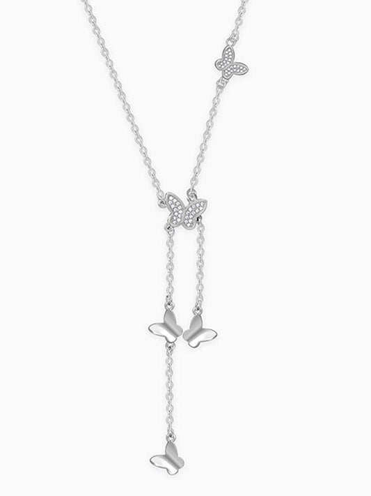 Silver Butterfly Charm Lariat Necklace