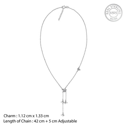 Silver Butterfly Charm Lariat Necklace