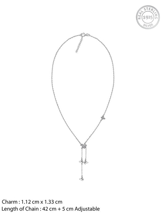 Silver Butterfly Charm Lariat Necklace