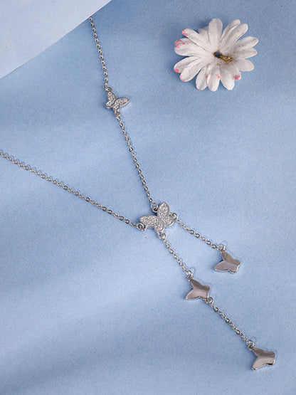 Silver Butterfly Charm Lariat Necklace