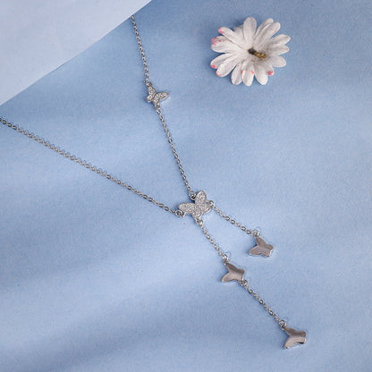 Silver Butterfly Charm Lariat Necklace