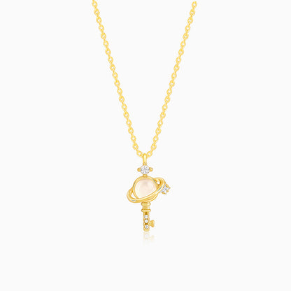 Golden Cosmic Key Pendant With Link Chain