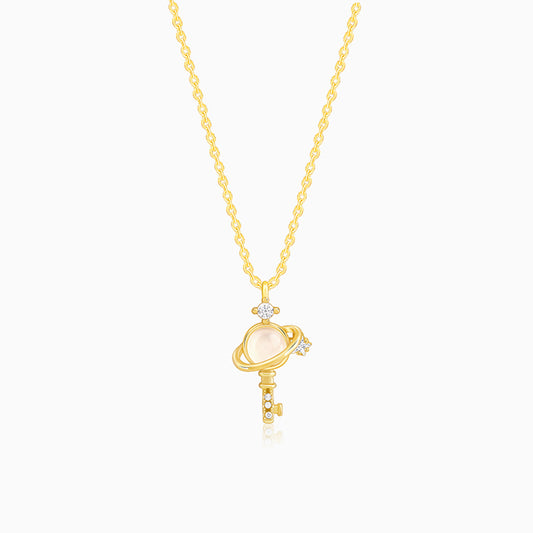 Golden Cosmic Key Pendant With Link Chain