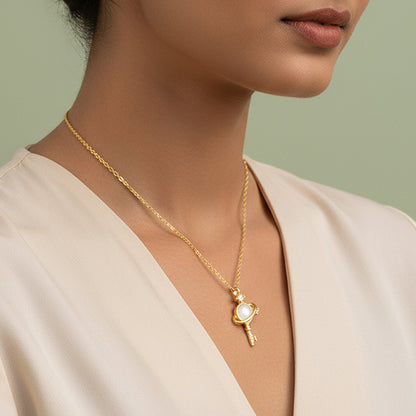 Golden Cosmic Key Pendant With Link Chain