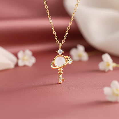 Golden Cosmic Key Pendant With Link Chain