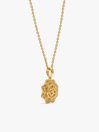 Golden Unique Om Pendant With Box Chain